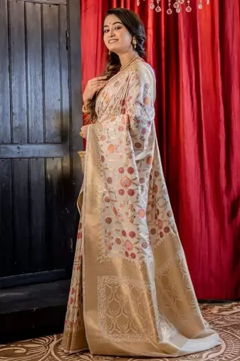 white woven silk blend blend zari woven all seasons sarees