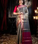 grey woven silk blend blend saree