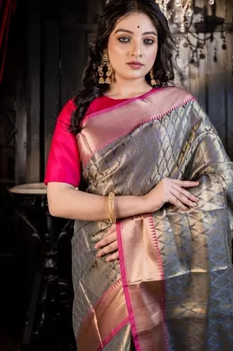 grey woven silk blend blend zari woven all seasons sarees