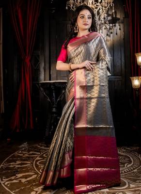 grey woven silk blend blend zari woven all seasons sarees 3