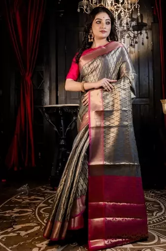 grey woven silk blend blend zari woven all seasons sarees