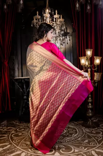 grey woven silk blend blend zari woven all seasons sarees