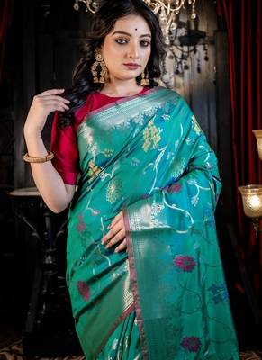 multicolor woven silk blend blend zari woven all seasons sarees 2