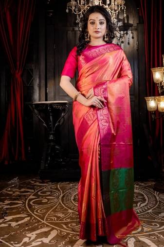 yellow woven silk blend blend saree