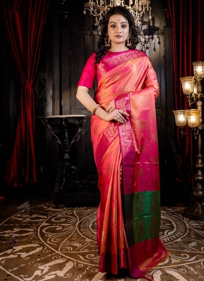 yellow woven silk blend blend saree