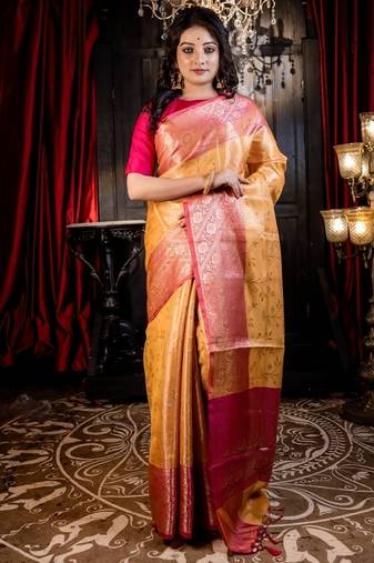 yellow woven silk blend blend saree