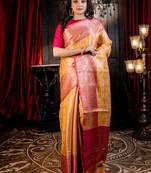 yellow woven silk blend blend saree