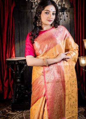 yellow woven silk blend blend zari woven all seasons sarees 2
