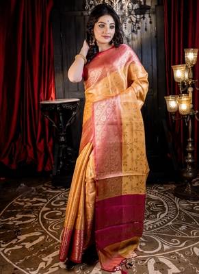 yellow woven silk blend blend zari woven all seasons sarees 3