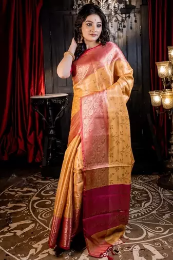 yellow woven silk blend blend zari woven all seasons sarees