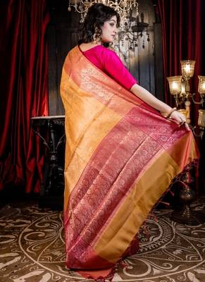 yellow woven silk blend blend zari woven all seasons sarees 4