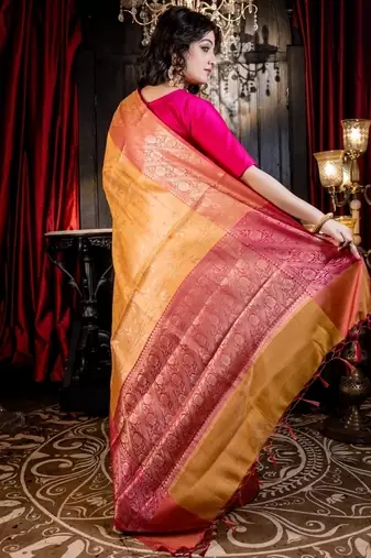 yellow woven silk blend blend zari woven all seasons sarees