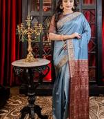 blue woven silk blend blend saree