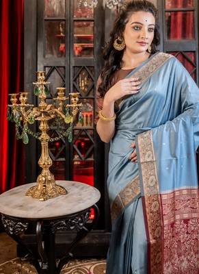 blue woven silk blend blend banarasi silk blend all seasons sarees 2