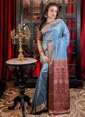 blue woven silk blend blend banarasi silk blend all seasons sarees 3