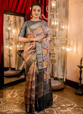 multicolor woven chanderi banarasi silk blend all seasons sarees 1
