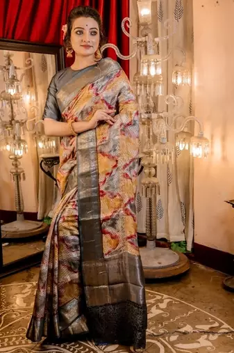 multicolor woven chanderi banarasi silk blend all seasons sarees