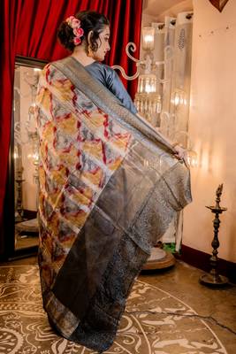 multicolor woven chanderi banarasi silk blend all seasons sarees 4