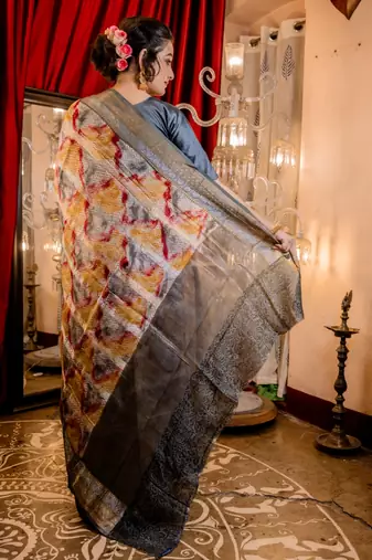 multicolor woven chanderi banarasi silk blend all seasons sarees