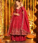 Red Organza Anarkali Suit Set