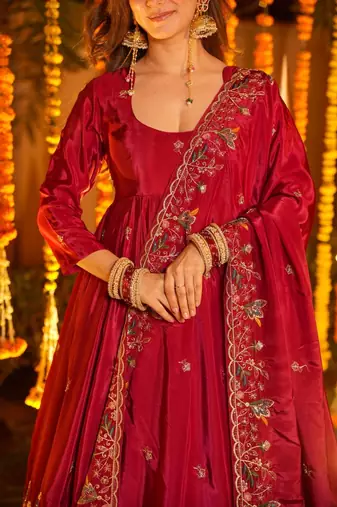 Red Organza Anarkali Suit Set