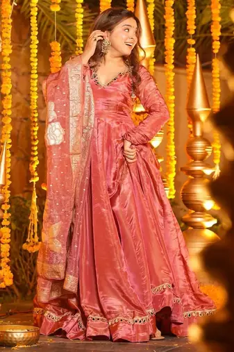 Pink Embroidered Maxi Set