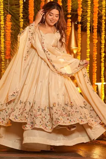 Floral Printed Organza Anarkali Suit Set