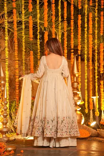 Floral Printed Organza Anarkali Suit Set
