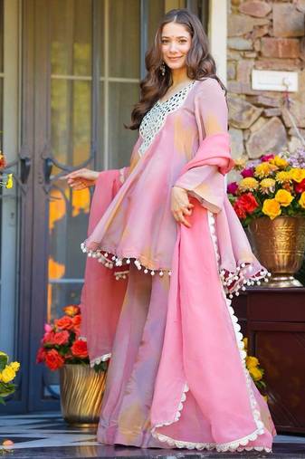 Pink Embroidered Sharara Set