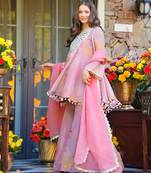 Pink Embroidered Sharara Set