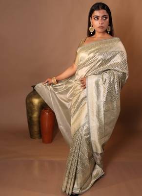 grey woven chanderi silk blend zari woven all seasons sarees 5