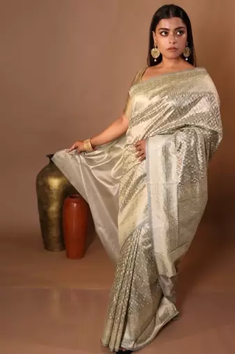 grey woven chanderi silk blend zari woven all seasons sarees