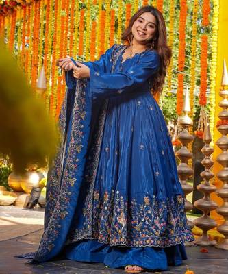 Blue Embroidered Anarkali Set 1