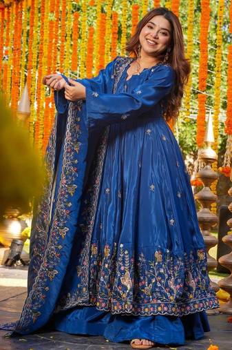 Blue Embroidered Anarkali Set