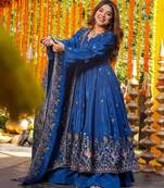 Blue Embroidered Anarkali Set