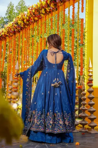 Blue Embroidered Anarkali Set