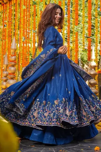 Blue Embroidered Anarkali Set