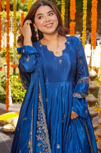 Blue Embroidered Anarkali Set