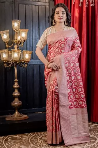 pink woven matka silk blend zari woven all seasons sarees