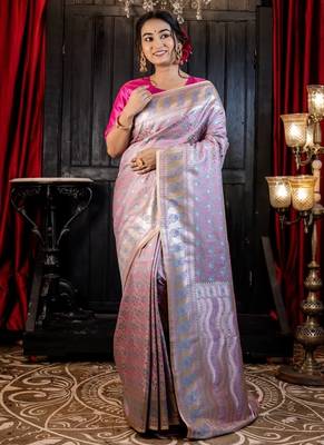 multicolor woven katan silk blend zari woven all seasons sarees 5
