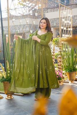 Green Embroidered Green Anarkali Suit Set 1