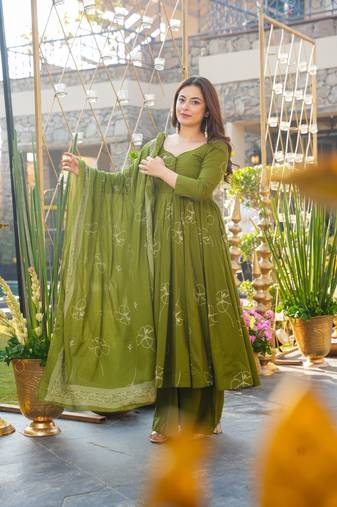 Green Embroidered Green Anarkali Suit Set