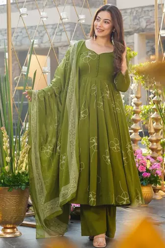 Green Embroidered Green Anarkali Suit Set