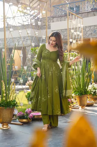 Green Embroidered Green Anarkali Suit Set