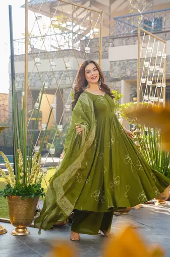 Green Embroidered Green Anarkali Suit Set