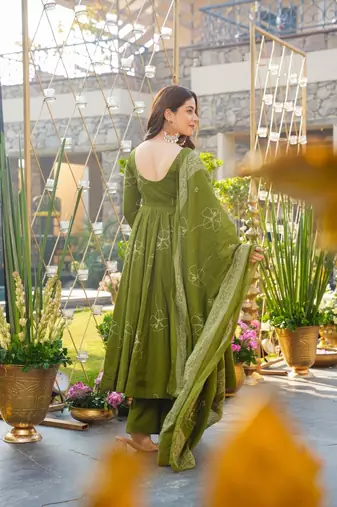 Green Embroidered Green Anarkali Suit Set