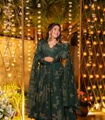 Green Cotton Embroidered Anarkali Suit Set