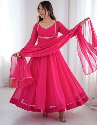 dark rani pink kali cut anarkali suit set 1