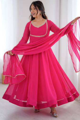 Dark rani pink  new kalicut anarkali suit set with real modeling 