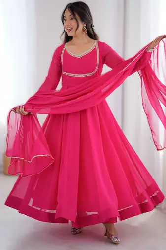 Dark rani pink  new kalicut anarkali suit set with real modeling 